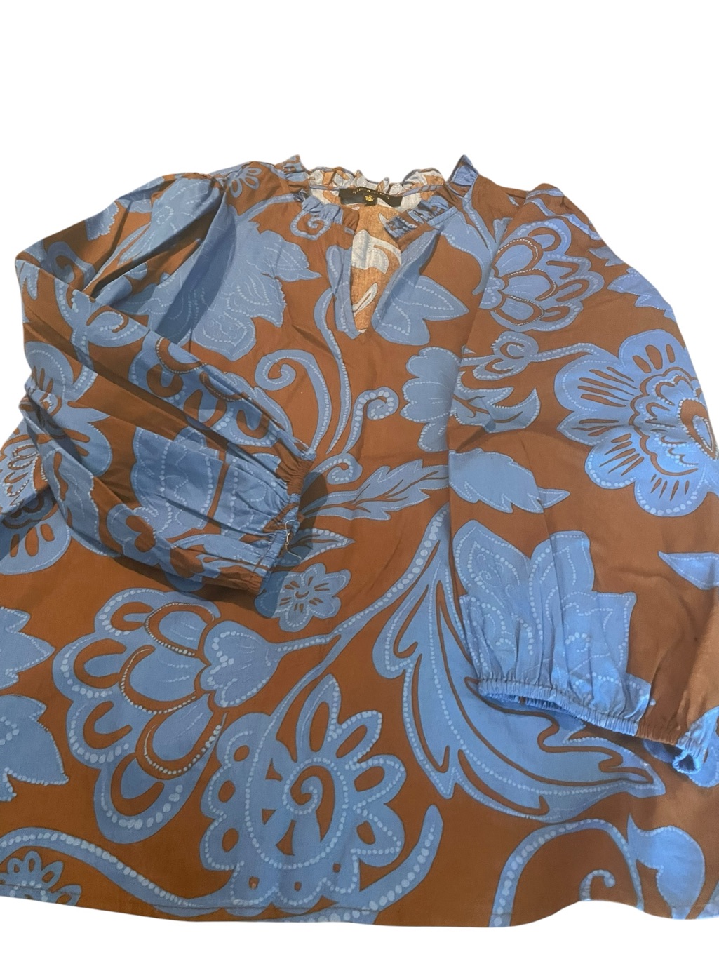 Sugarloaf Size Xl Brown & Blue Floral Boho Blouse